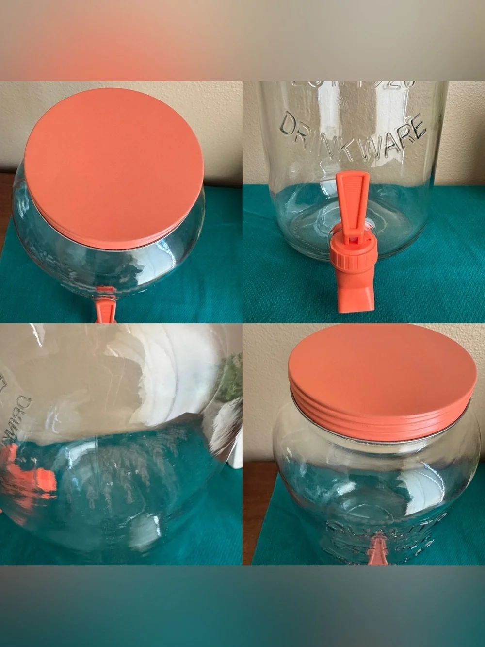 Quality Drinkware large beverage dispenser with salmon pink/peach lid